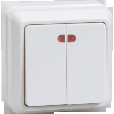 ОКТАВА Выключатель двухклавишный наружный белый с индикацией