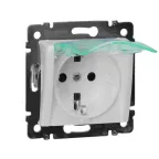 VALENA Розетка с заземлением с крышкой со шторками белая