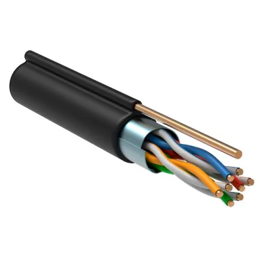 Витая пара F/UTP кат 5е 4 пары 24AWG LDPE с мет тросом 12мм черный 305м