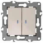 Выключатель двойной с подсветкой, 10АХ-250В, Эра12, слоновая кость,12-1105-02