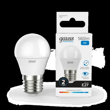 Лампа светодиодная LED 8 Вт 560 лм 6500К шар P45 холодный E27 AC 220В Elementary Gauss
