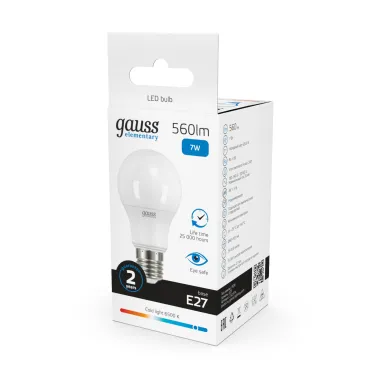 Лампа светодиодная LED Elementary A60 7W E27 560lm 6500K | 23237A | Gauss