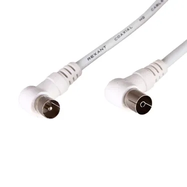 Шнур ТВ гнездо - ТВ штекер, угловой, длина 1,5 метра, белый,