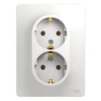 GLOSSA Розетка двойная с заземлением в сборе белая