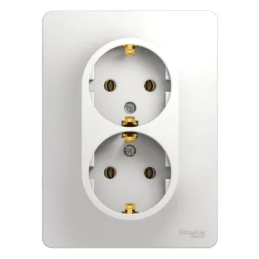 GLOSSA Розетка двойная с заземлением в сборе белая