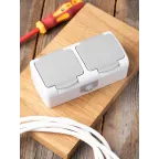 Розетка 2-местная Мурманск 16А с заземлением с крышкой IP54 серый с защитными шторками