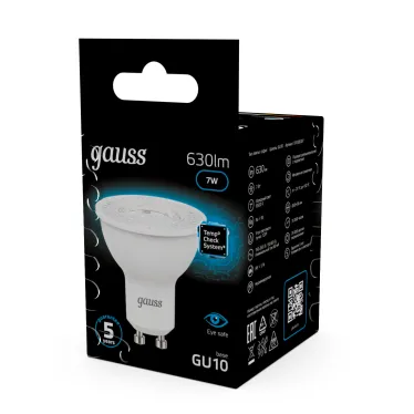 Лампа светодиодная MR16 7W 630lm 6500K GU10 LED 1/10/100 | 101506307 | Gauss