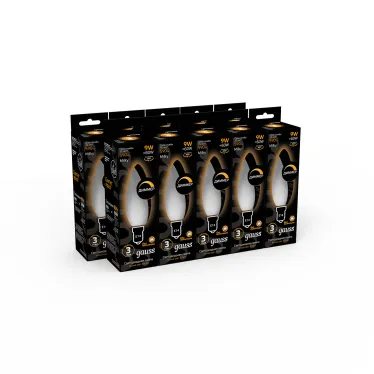 Лампа светодиодная Filament Свеча 9W 590lm 3000К Е14 milky диммируемая LED 1/10/50 | 103201109-D | Gauss