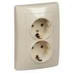 Sedna Розетка двойная с заземлением без шторок бежевая в сборе