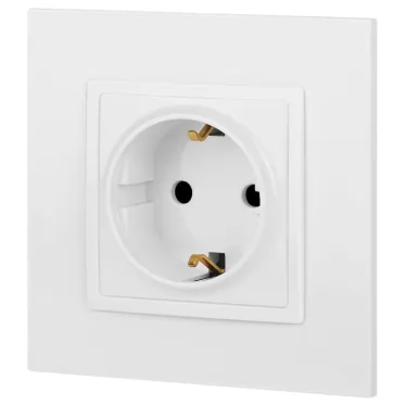 Розетка 2P+E Schuko со шторками, 16А-250В, Эра Elegance, белый, 14-2102-01