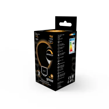 Лампа светодиодная Filament Шар 9W 590lm 3000К Е27 milky диммируемая LED 1/10/50 | 105202109-D | Gauss