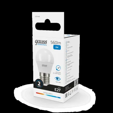 Лампа светодиодная LED 8 Вт 560 лм 6500К шар P45 холодный E27 AC 220В Elementary Gauss