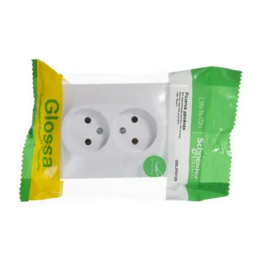 GLOSSA Розетка двойная без заземления в сборе белая