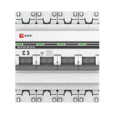 Выключатель автоматический четырехполюсный 3А С ВА47-63 4.5кА PROxima
