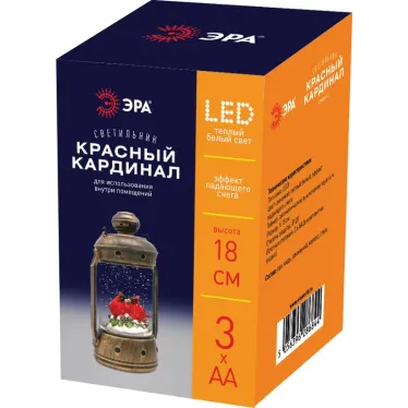 Светильник декоративный новогодний Красный кардинал, теплый белый LED, h 18см, 3хАА, таймер 6 ч, IP20