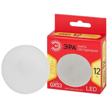 Лампа светодиодная GX53 12Вт таблетка теплый белый свет RED LINE LED GX-12W-827-GX53 R ЭРА