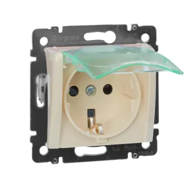 VALENA Розетка с заземлением со шторками с крышкой в рамку слоновая кость