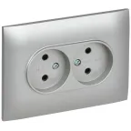 SKANDY Розетка 2-местная без заземления с защитными шторками 10А в сборе SK-R09S серебряный IEK