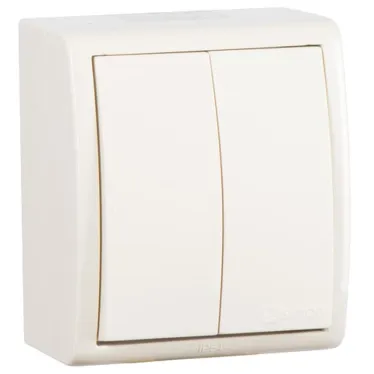 15 Aqua Выключатель двухклавишный IP54 10А 250В винтовой зажим S15A слоновая кость