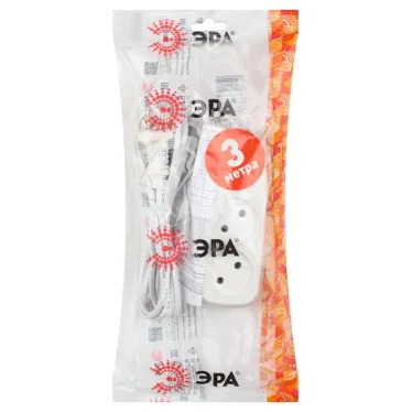 Удлинитель электрический без заземления 2 розетки 3м ШВВП 2x0,75мм2 6А UX-2-3m ЭРА