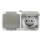 Розетка 2-местная Мурманск 16А с заземлением с крышкой IP54 серый с защитными шторками