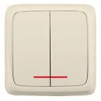 Выключатель двухклавишный наружный с изоляционной пластиной с индикацией слоновая кость 16А