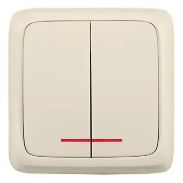 Выключатель двухклавишный наружный с изоляционной пластиной с индикацией слоновая кость 16А