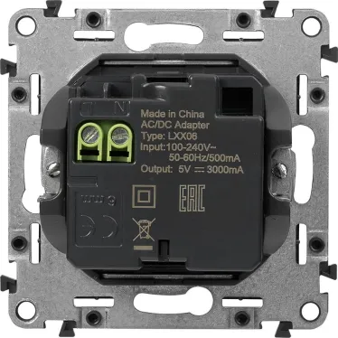 Valena LIFE.Зарядное устройство с двумя USB-разьемами тип A-тип С 240В/5В 3000мА.С лицевой панелью.Цвет Алюминий