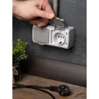 Розетка 2-местная Мурманск 16А с заземлением с крышкой IP54 серый с защитными шторками