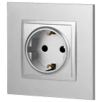 Розетка 2P+E Schuko со шторками, 16А-250В, Эра Elegance, алюминий, 14-2102-03