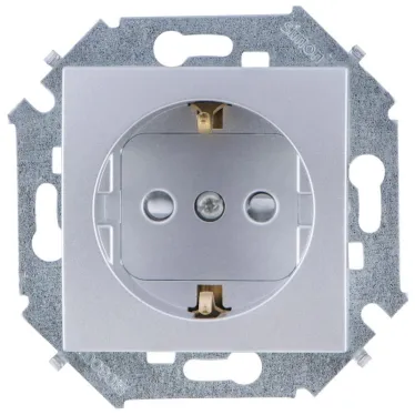 Розетка 2P+E Schuko, со шторками, 16А, 250В, винтовой зажим, алюминий