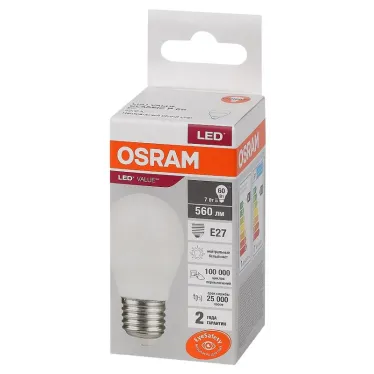 Лампа светодиодная LED 7 Вт E27 4000К 560Лм шарик 220 В (замена 60Вт) OSRAM