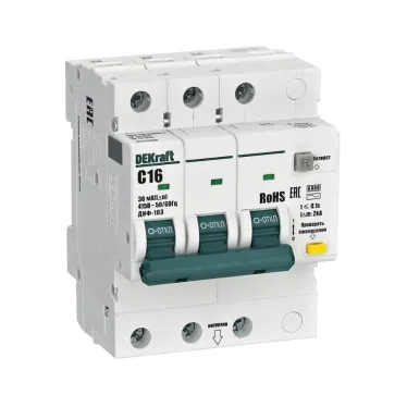 Выключатель автоматический дифференциальный 3P 16А 30мА AC х-ка C ДИФ-103 6кА