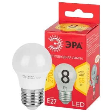 Лампа светодиодная LED 8 Вт 640Лм 2700К шар теплый E27 220-240В LED P45-8W-827-E27 Red Line