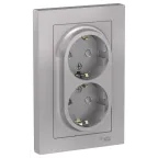 Розетка ATLASDESIGN двойная с заземлением со шторками 16А в сборе алюминий