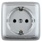 Розетка наружная с заземлением с изоляционной пластиной со шторками (стакан) серебро