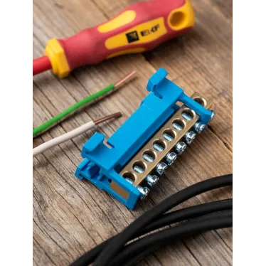 Шина 0 N (6х9мм) 8 отверстий латунь синий изолятор тип Стойка на DIN-рейку PROxima