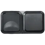 Блок розетка + выключатель горизонтальный TORS 16А IP55 графит