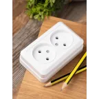 Рим Розетка двойная 10А без заземления белая