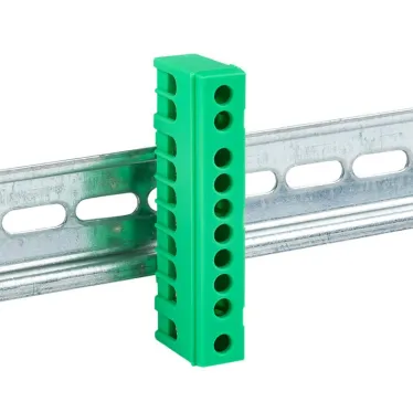 Шина 0 PE 6х9мм 10 отверстий латунь зеленый изолированный корпус на DIN-рейку PROxima