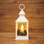 Декоративный фонарь со свечкой, белый корпус, размер 10.5х10.5х24  см, цвет ТЕПЛЫЙ БЕЛЫЙ | 513-042 | NEON-NIGHT