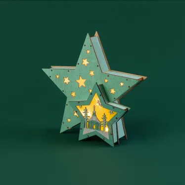 Деревянная фигура с подсветкой Домик Звездочета бирюзовая 26х7х25 см, | 504-019 | NEON-NIGHT