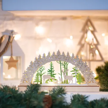 Деревянная фигурка с подсветкой Семейство оленей 30х5х15,7 см | 504-026 | NEON-NIGHT