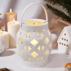 Декоративный фонарь со свечкой, плетеный корпус, белый, размер 14х14х16,5 см, цвет теплый белый | 513-057 | NEON-NIGHT