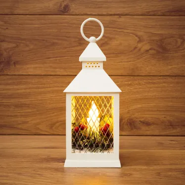 Декоративный фонарь со свечкой, белый корпус, размер 10.5х10.5х24  см, цвет ТЕПЛЫЙ БЕЛЫЙ | 513-042 | NEON-NIGHT