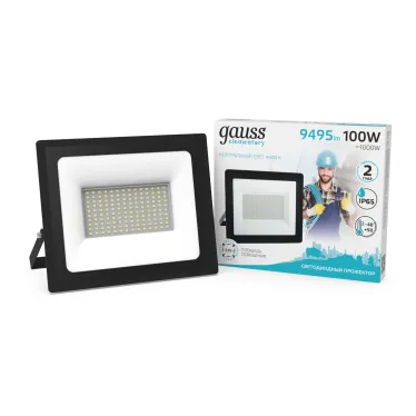 Прожектор светодиодный Elementary 100W 9475lm 4000К 175-265V IP65 черный LED 1/4 | 613100110 | Gauss