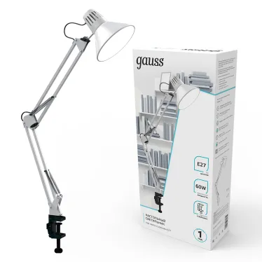 Светильник настольный GTL001 60W 220-240V E27 белый струбцина 1/16 | GT0011 | Gauss