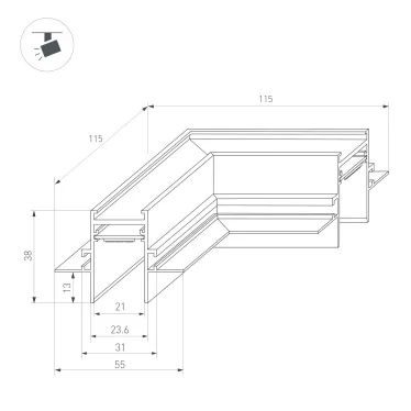 Коннектор угловой MAG-CON-2538-FDW-L90 (BK) (arlight, IP20 Металл, 3 года) | 034229 | Arlight