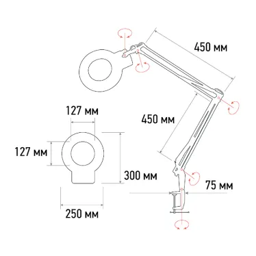 Лупа на струбцине , круглая, 5D, с подсветкой 90 LED, черная | 31-0406 | REXANT