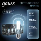 Лампа светодиодная Filament А70 30W 3100lm 4100К Е27 LED 1/10/40 | 102902230 | Gauss